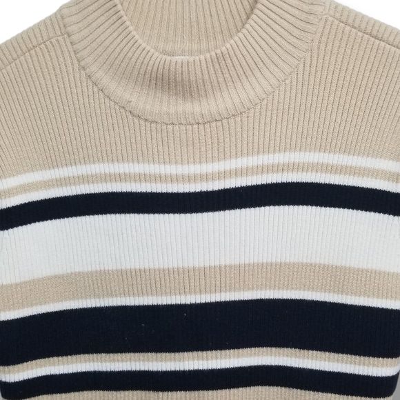 Worthington Essentials Womens Striped Ribbed Mock Neck Short Sleeve Sweater Sz S - Picture 1 of 6